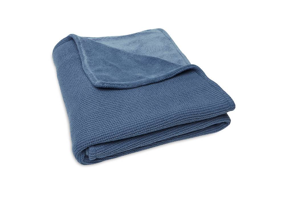 Jollein Decke Kinderbett 100x150cm Basic Knit Jeans Blue/Fleece Kauf eins, bekomm eins gratis
