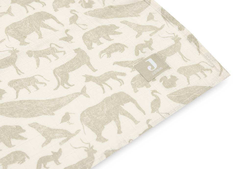 Jollein Mullwindeln Hydrophil 115x115cm Animals Olive Green (2pack) Letzter Tag