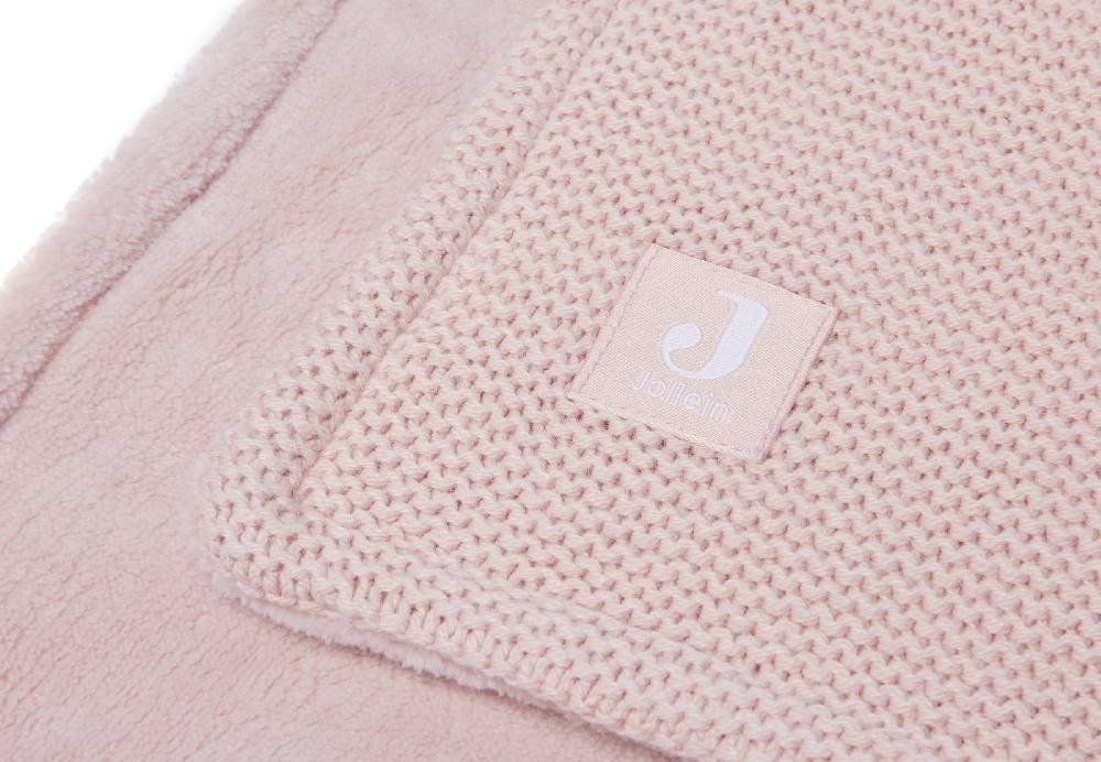 Jollein Decke Kinderbett 100x150cm Basic Knit Pale Pink/Fleece im Angebot