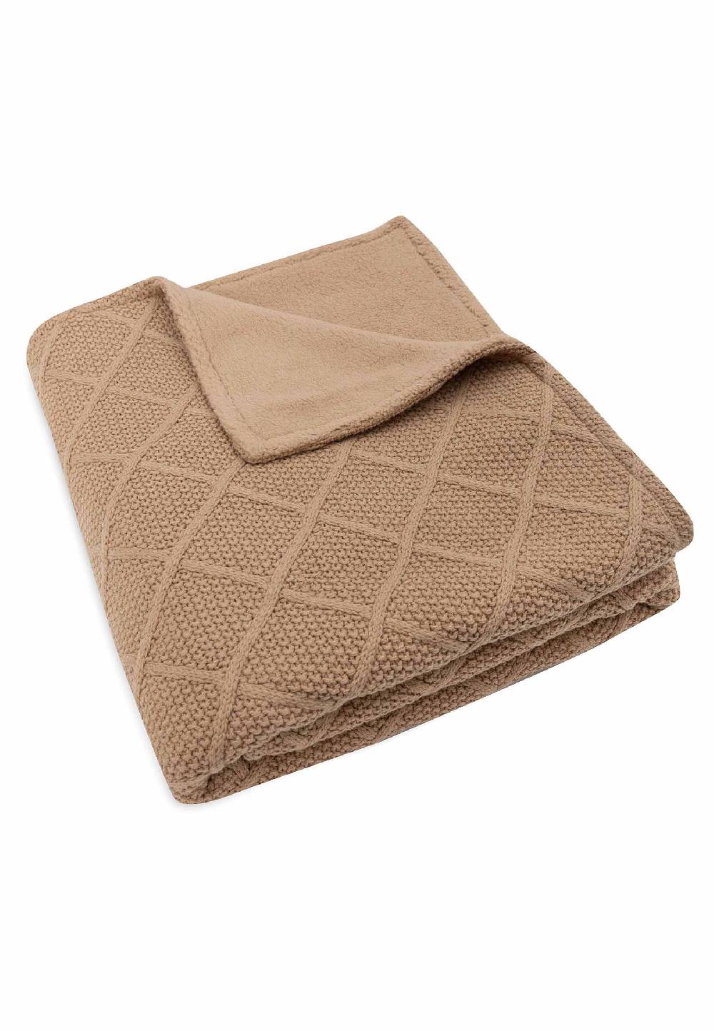 Jollein Decke Kinderbett 100x150cm Check Knit - Biscuit/Teddy Fleece Letzte 2 Tage