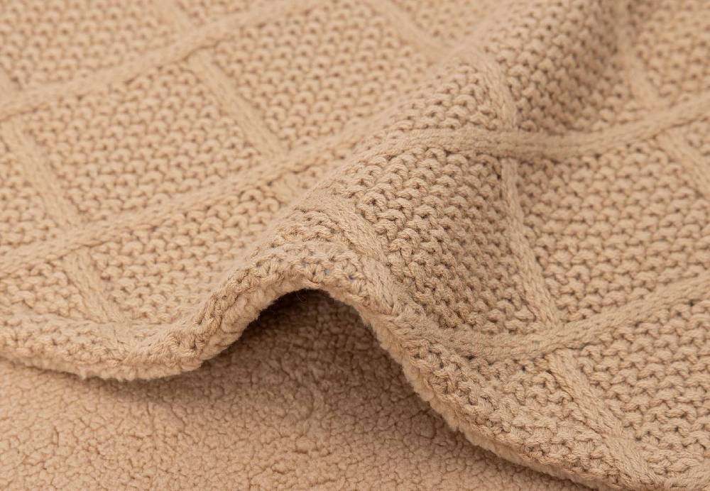 Jollein Decke Kinderbett 100x150cm Check Knit - Biscuit/Teddy Fleece Letzte 2 Tage