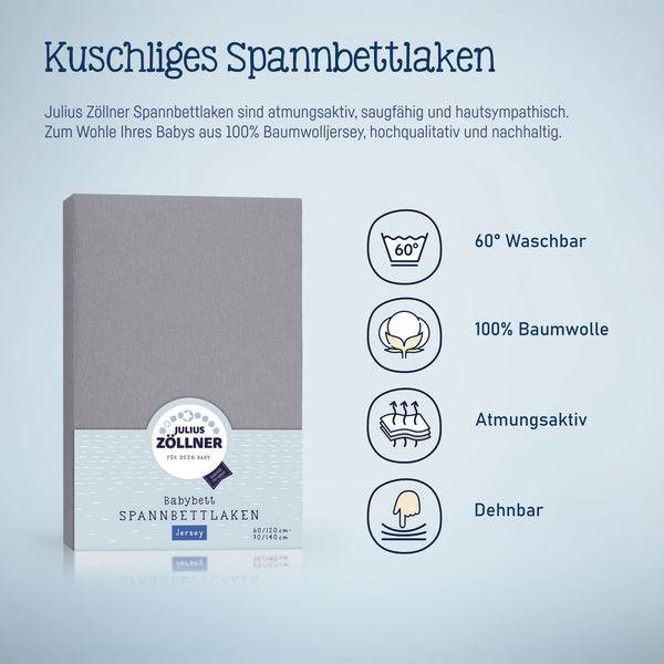 Julius Zöllner Jersey Spannbettlaken für Babymatratzen 60x120 bis 70x140cm, Anthracite Fabrik Onlineshop