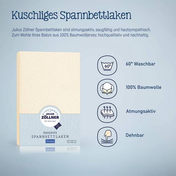 Julius Zöllner Jersey Spannbettlaken für Babymatratzen 60x120 bis 70x140cm, Ecru Fabrikpreis