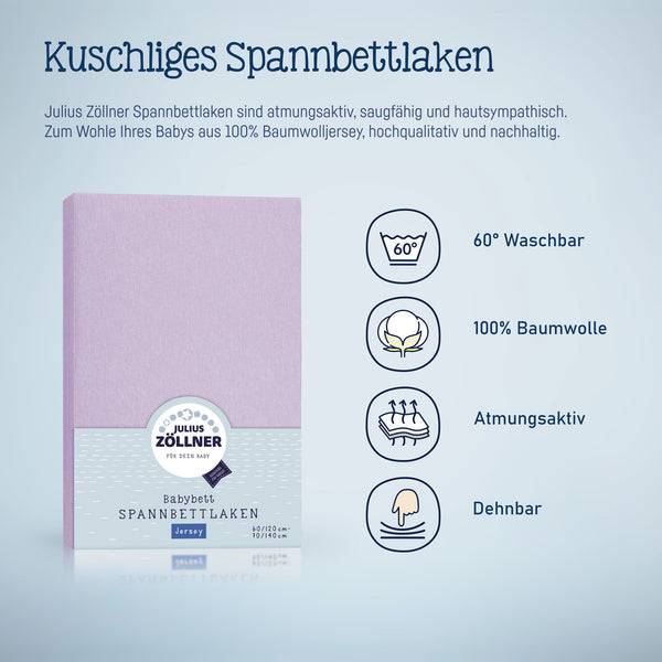 Julius Zöllner Jersey Spannbettlaken für Babymatratzen 60x120 bis 70x140cm, Flieder Sonderangebot