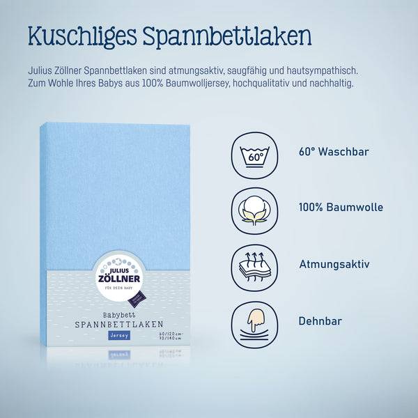 Julius Zöllner Jersey Spannbettlaken für Babymatratzen 60x120 bis 70x140cm, Hellblau Rabatt