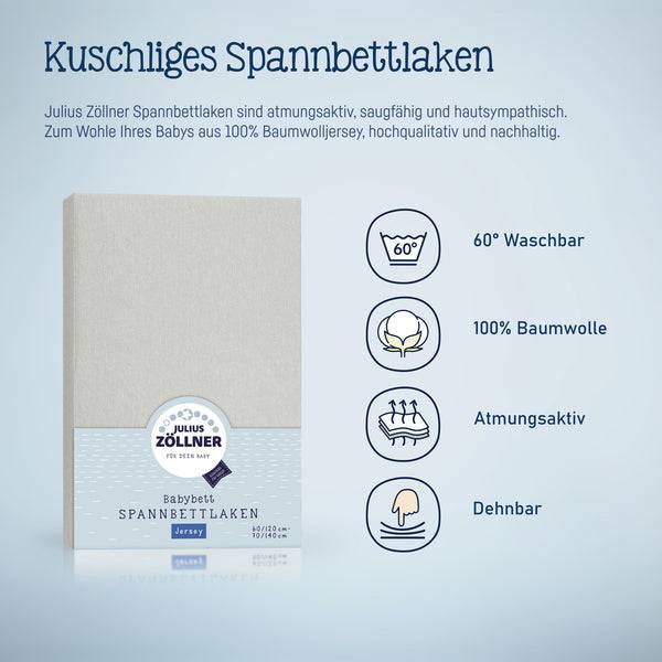 Julius Zöllner Jersey Spannbettlaken für Babymatratzen 60x120 bis 70x140cm, Hellgrau Günstig kaufen