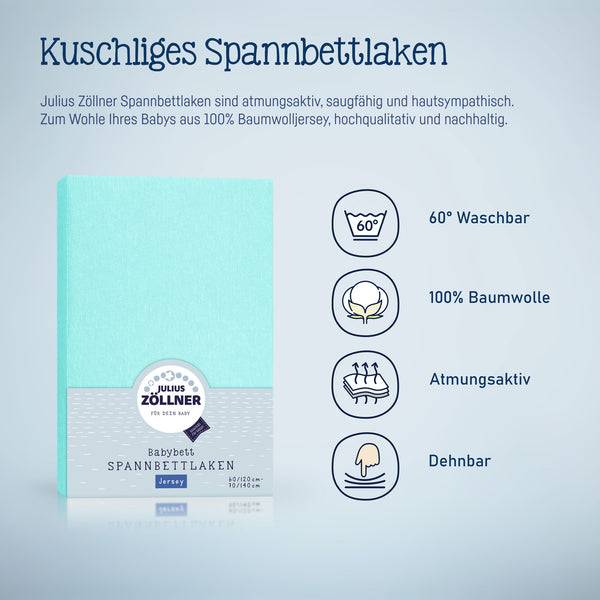 Julius Zöllner Jersey Spannbettlaken für Babymatratzen 60x120 bis 70x140cm, Mint Versandkostenfrei