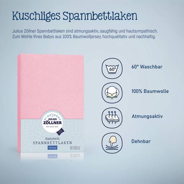 Julius Zöllner Jersey Spannbettlaken für Babymatratzen 60x120 bis 70x140cm, Rosa Großer Ausverkauf