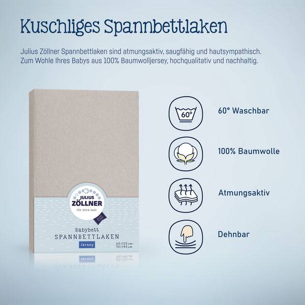 Julius Zöllner Jersey Spannbettlaken für Babymatratzen 60x120 bis 70x140cm, Taupe Begrenztes Angebot