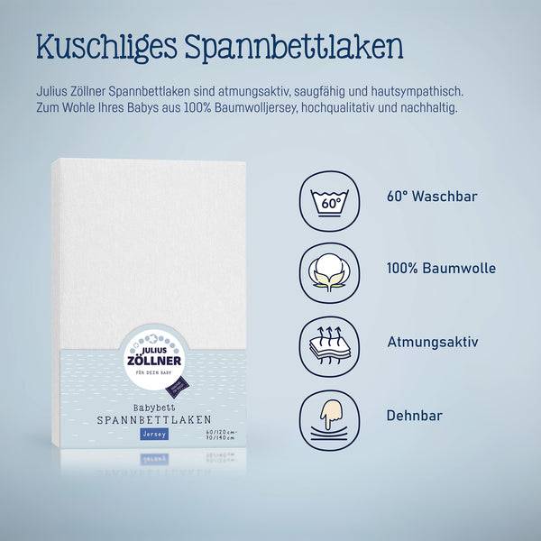 Julius Zöllner Jersey Spannbettlaken für Babymatratzen 60x120 bis 70x140cm, Weiß Exklusivangebot