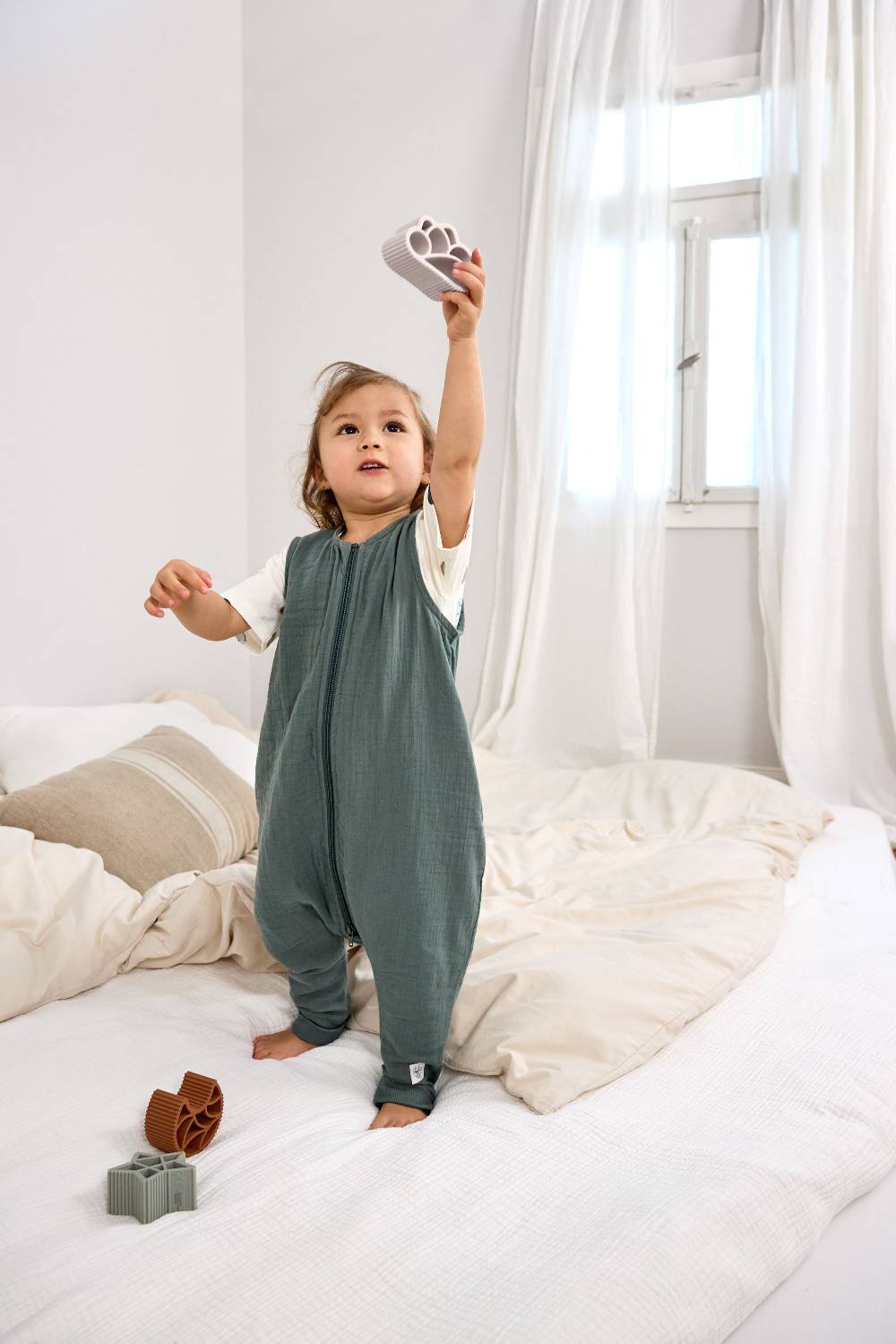 Lässig Kinder Schlafoverall 3 TOG - Bio Baumwolle, Petrolgrün Speichern exportieren