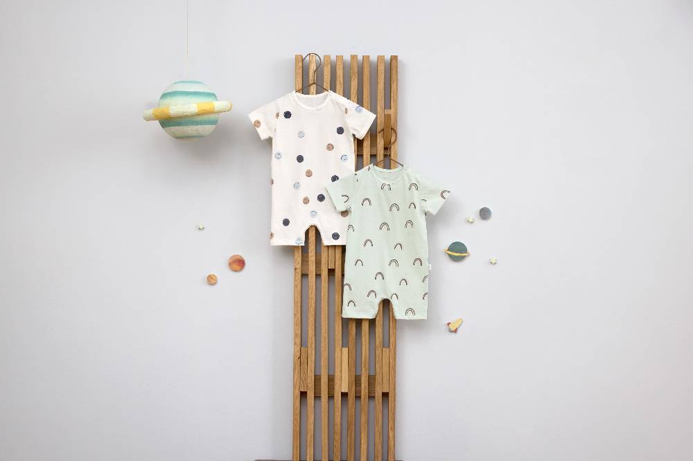 Lässig Baby Schlafoverall - Bio Baumwolle, Regenbogen, Mint Limitierter Zeitrabatt