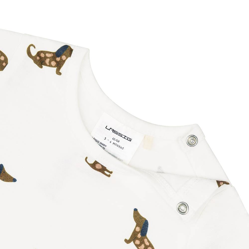 Lässig Baby Jumpsuit - Bio Baumwolle, Hund, Beige Weihnachtsangebot