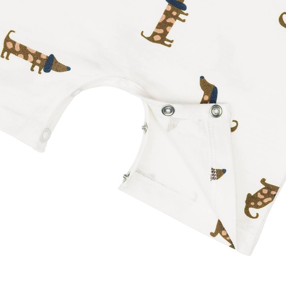 Lässig Baby Jumpsuit - Bio Baumwolle, Hund, Beige Weihnachtsangebot