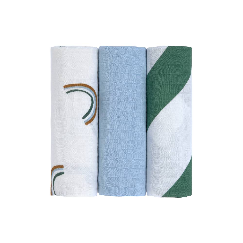 Lässig Mulltücher 3er Set 85 x 85 - Bio Baumwolle, Happy Rascals, Himmelblau Letzte 3 Tage