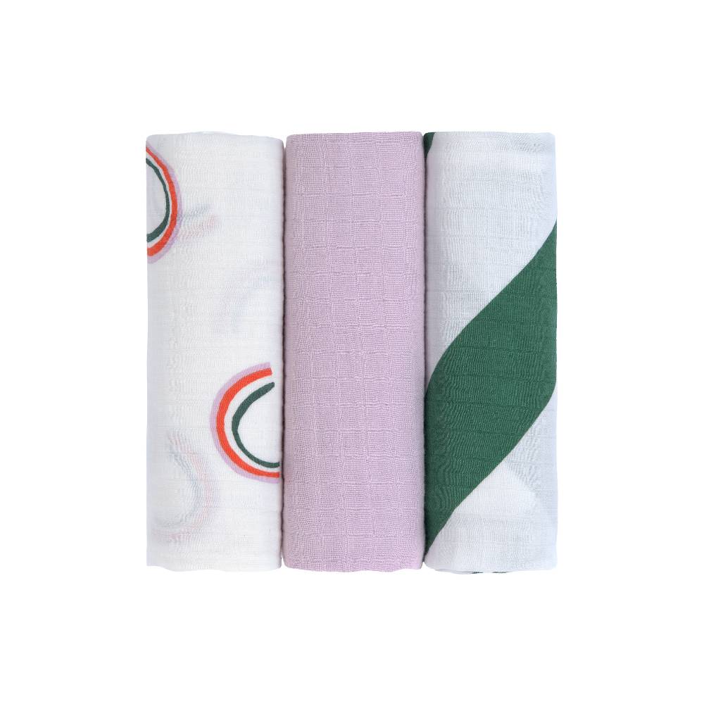 Lässig Mulltücher 3er Set 85 x 85 - Bio Baumwolle, Happy Rascals, Lila JETZT KAUFEN