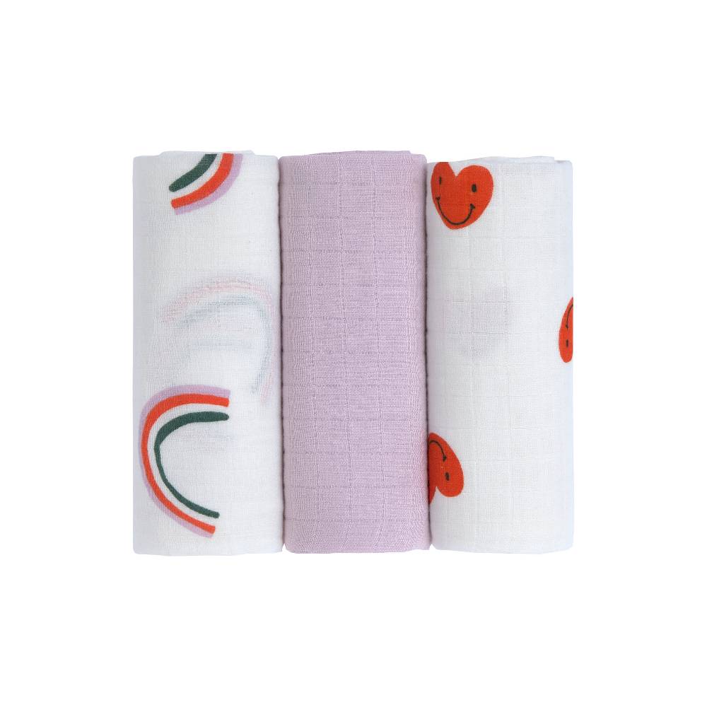 Lässig Mulltücher 3er Set (60 x 60 cm) - Bio Baumwolle, Happy Rascals, Herz Neueste Stile