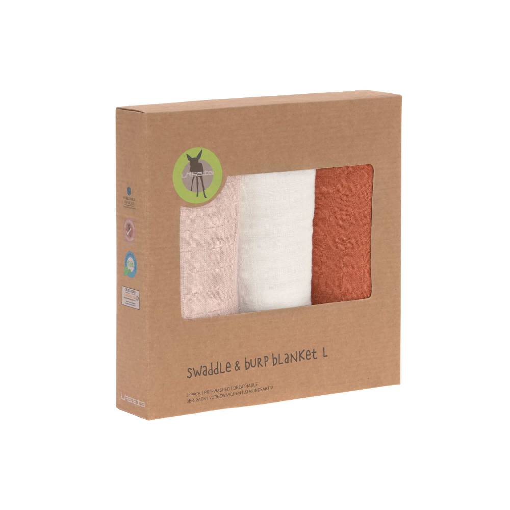 Lässig Mulltücher (3 Stk) - Swaddle & Burp Blanket L, Powder Pink Milky Rust Discount Store für neue Produkte