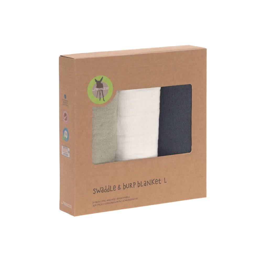 Lässig Mulltücher (3 Stk) - Swaddle & Burp Blanket L, Olive Milky Navy Auslauf