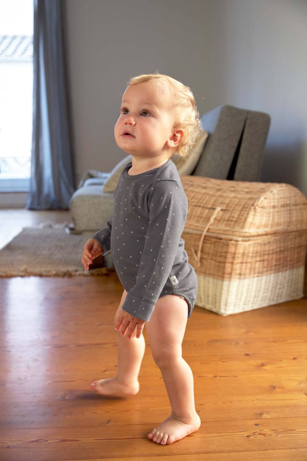 Lässig Baby Body langarm - Bio Baumwolle, Punkte, Anthrazit im Angebot