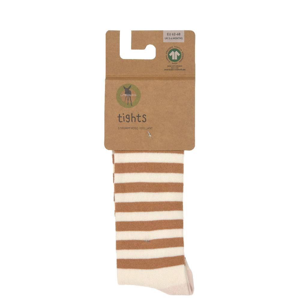 Lässig Strumpfhose GOTS - Tights, Halb Gestreift Weiß Karamell Begrenztes Angebot