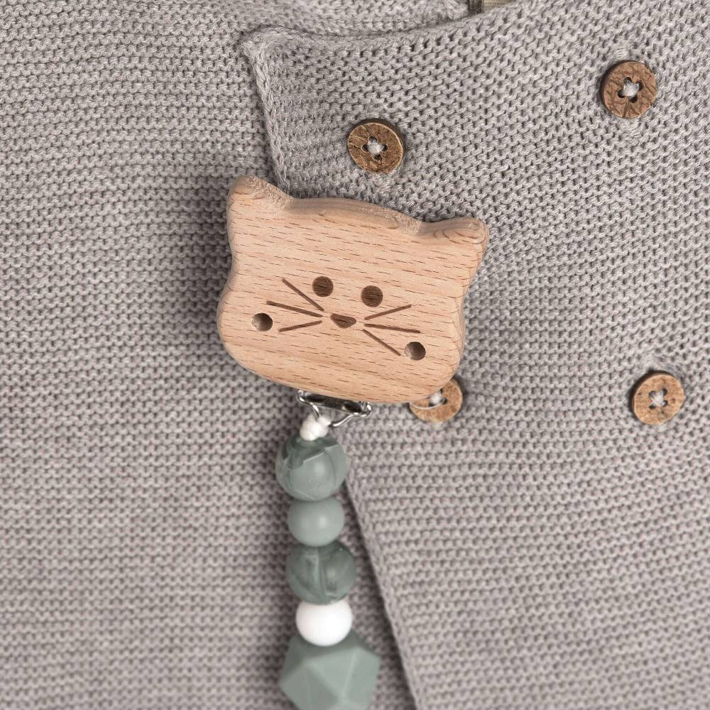 Lässig Schnullerkette - Little Chums, Katze Grau Top Angebot