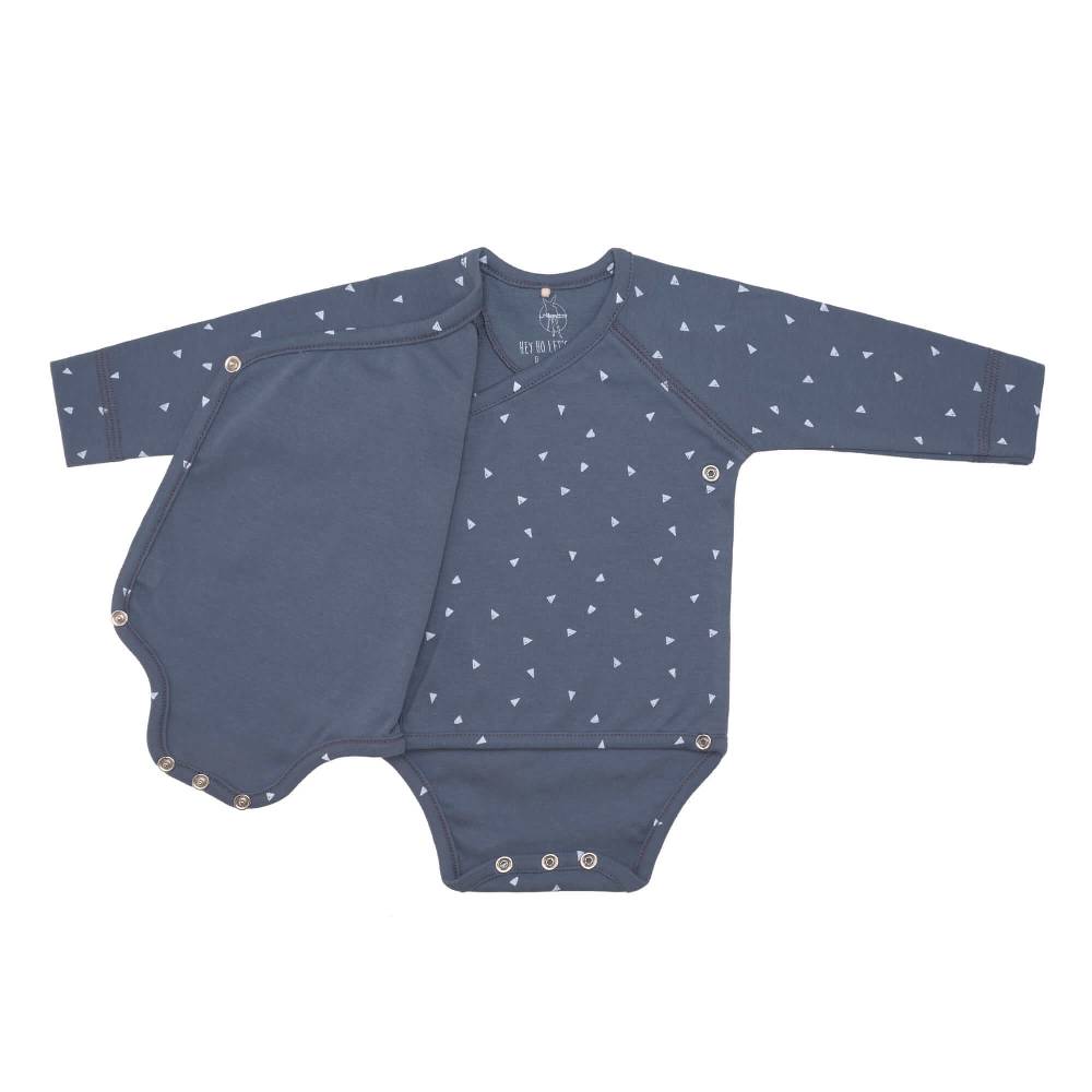 Lässig Baby Wickelbody langarm - Bio Baumwolle, Dreiecke, Blau Online Outlet