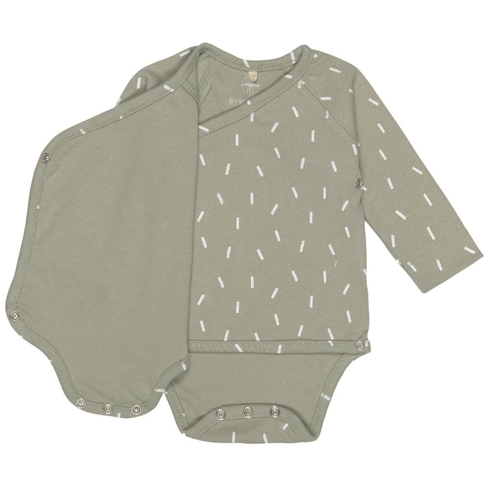 Lässig Baby Wickelbody langarm - Bio Baumwolle, Striche, Oliv Günstig kaufen