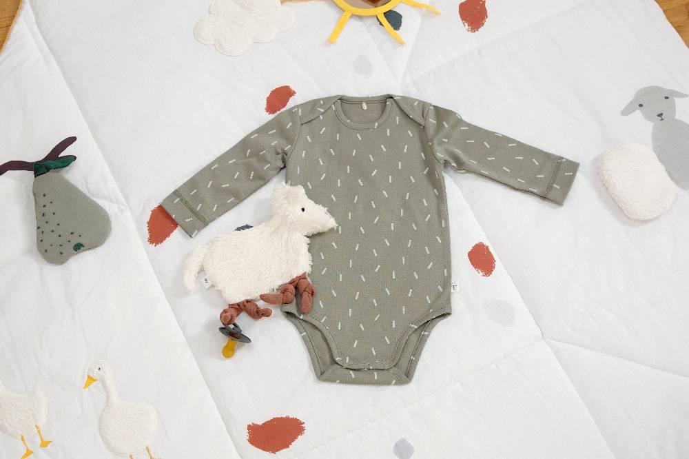 Lässig Baby Wickelbody langarm - Bio Baumwolle, Striche, Oliv Günstig kaufen