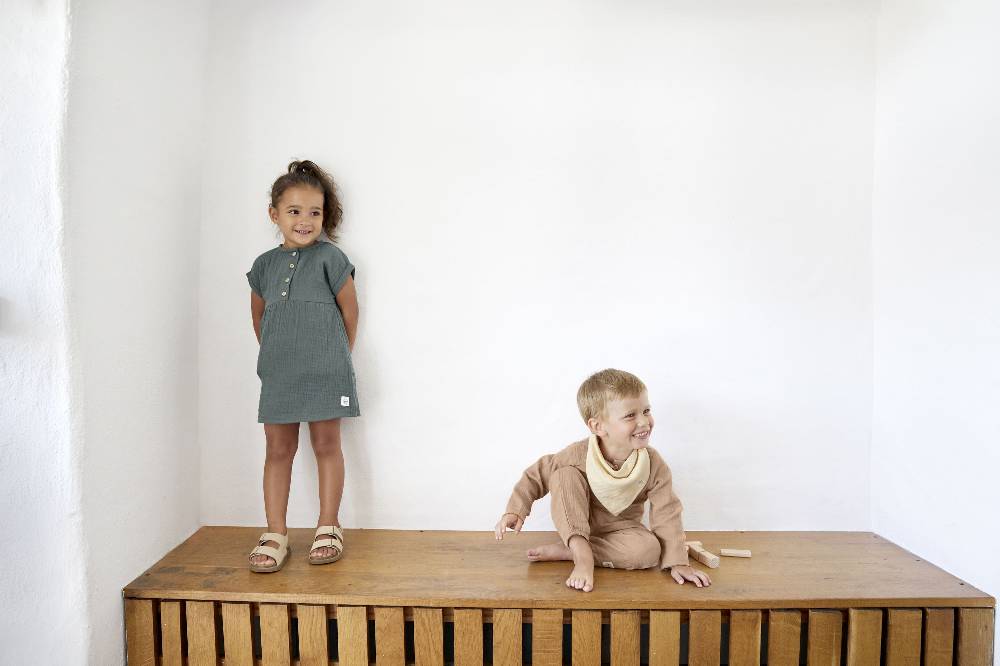 Lässig Musselin Kinderkleid - Bio Baumwolle, Petrolgrün Weihnachtsangebot