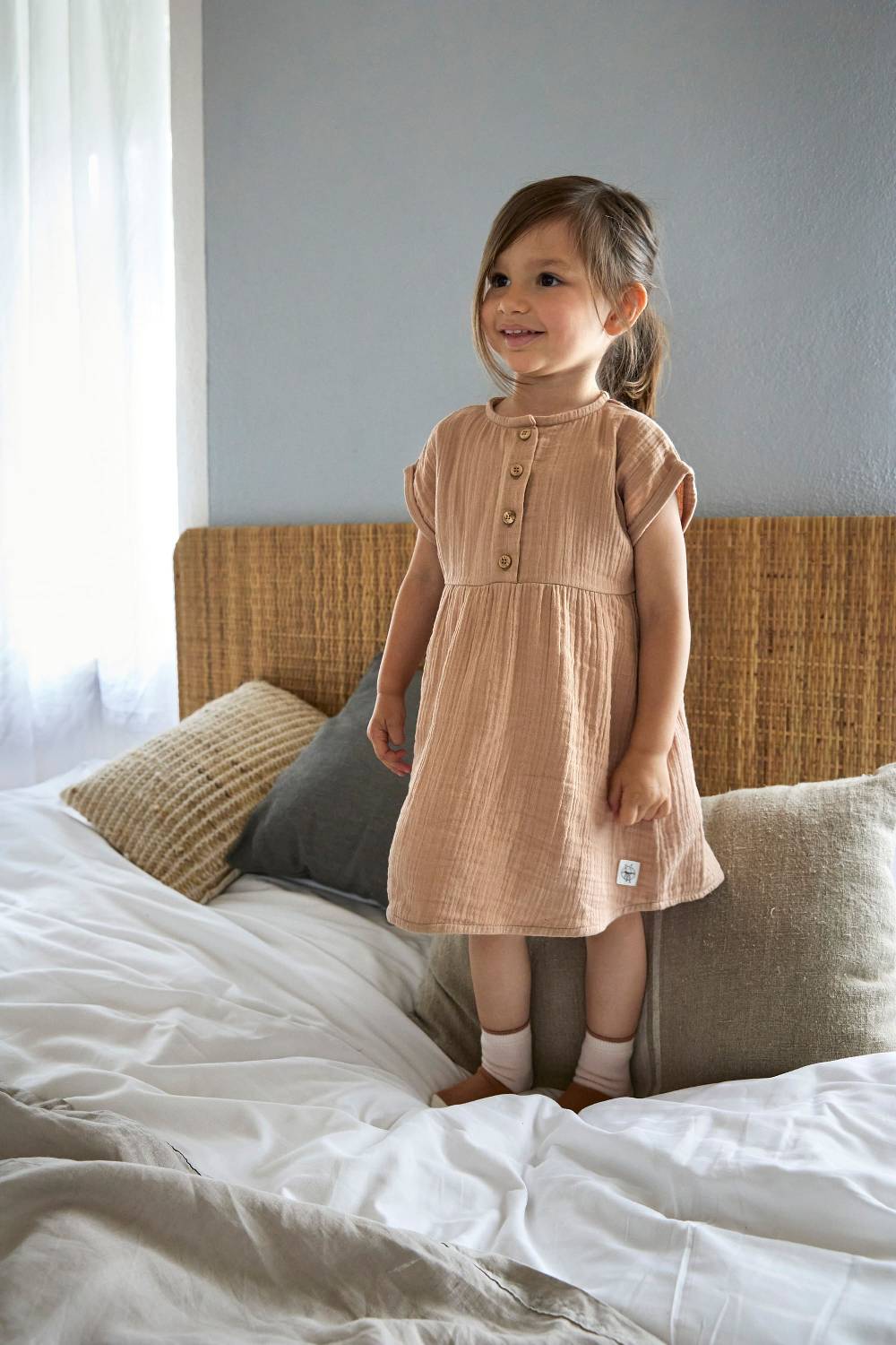 Lässig Musselin Kinderkleid - Bio Baumwolle, Orange Valentinstagsangebot