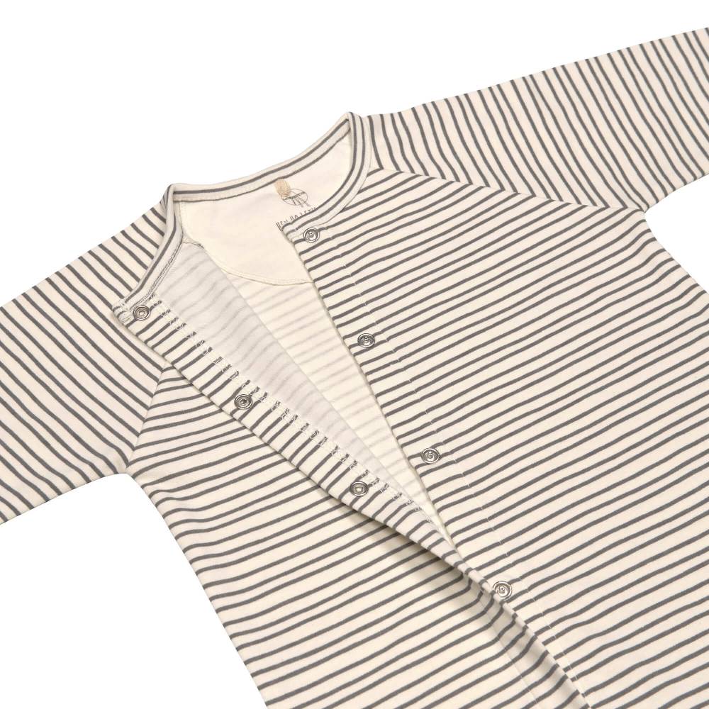 Lässig Baby Schlafanzug mit Füßen - Bio Baumwolle, Striped, Grau Neueste Mode