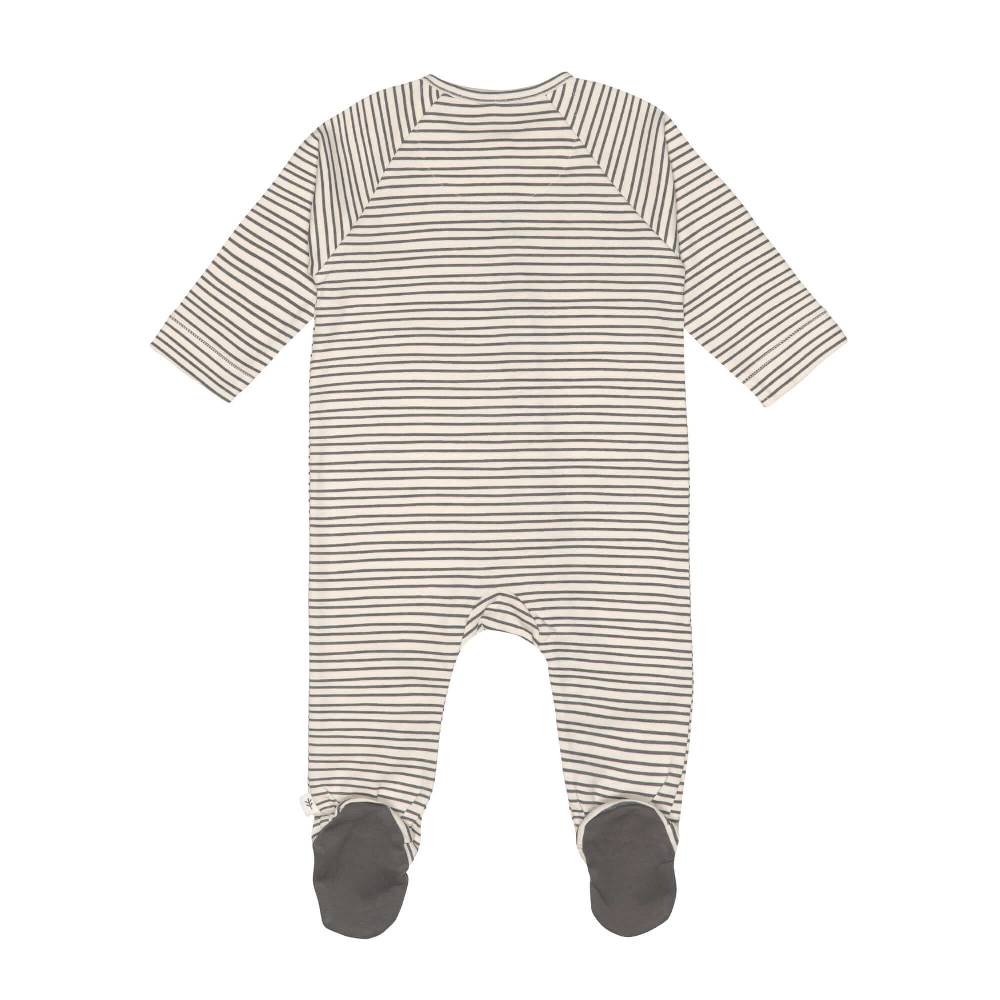 Lässig Baby Schlafanzug mit Füßen - Bio Baumwolle, Striped, Grau Neueste Mode