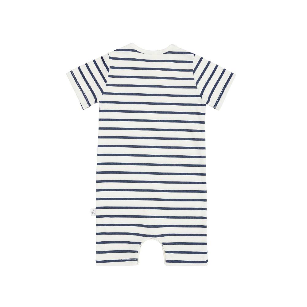 Lässig Baby Jumpsuit - Bio Baumwolle, Hund, Blau weiß 50% Rabatt für begrenzte Zeit