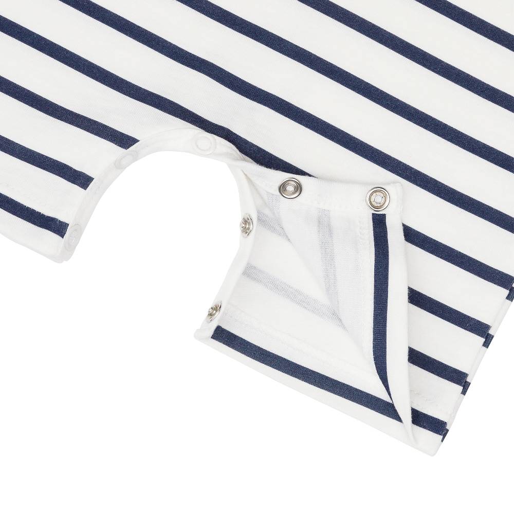 Lässig Baby Jumpsuit - Bio Baumwolle, Hund, Blau weiß 50% Rabatt für begrenzte Zeit