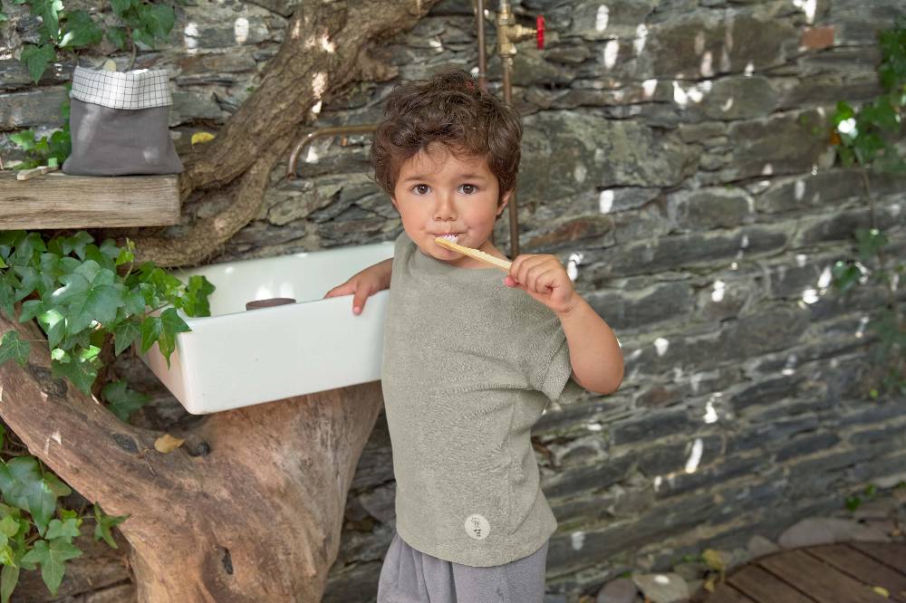 Lässig Frottee T-Shirt Kinder, Oliv Neueste Mode