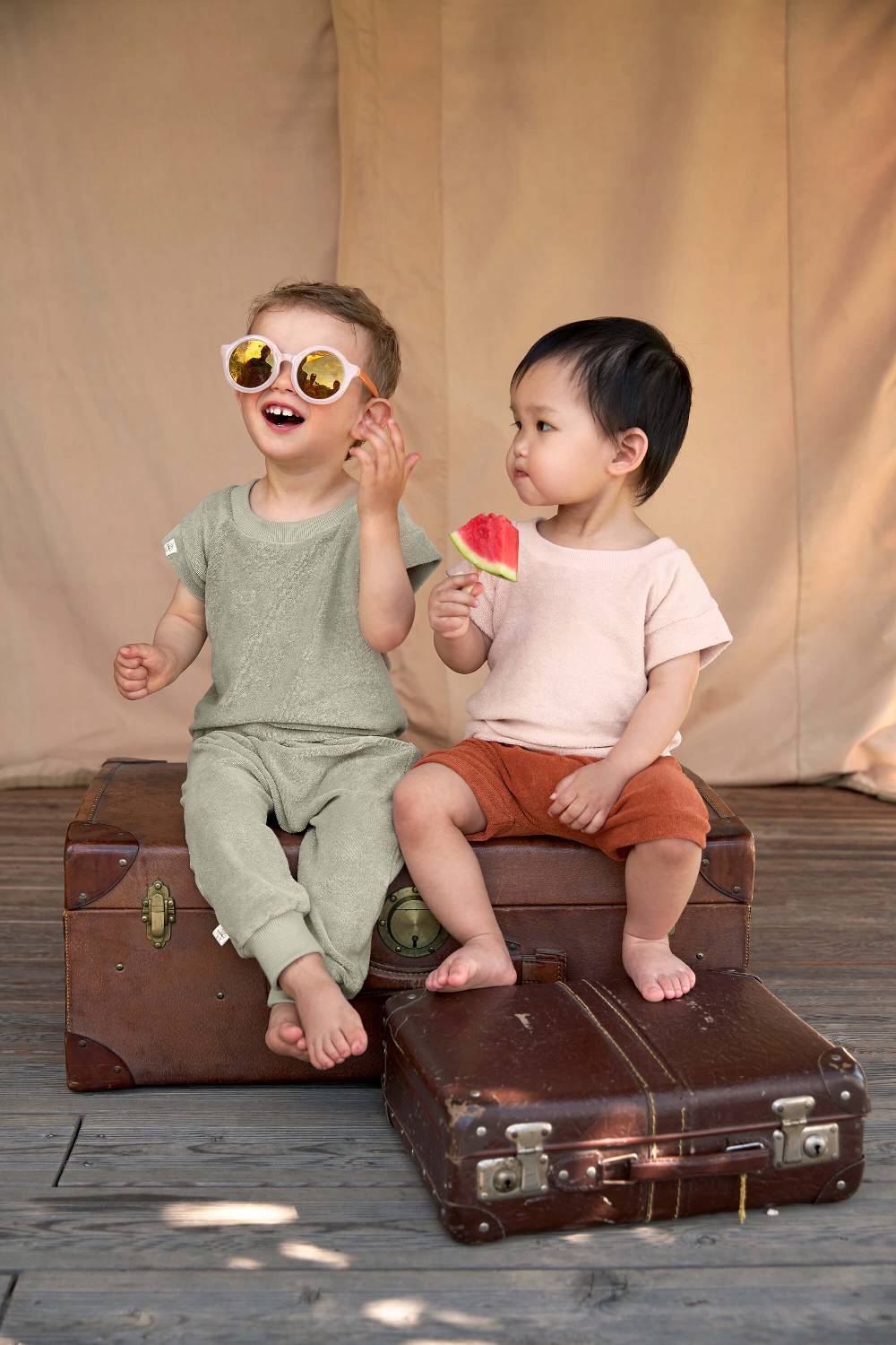 Lässig Frottee T-Shirt Kinder, Oliv Neueste Mode