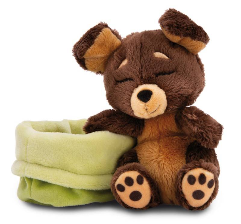NICI Kuscheltier Sleeping Pets brauner Hund 12cm im grünen Körbchen NICI GREEN Saisonschlussverkauf