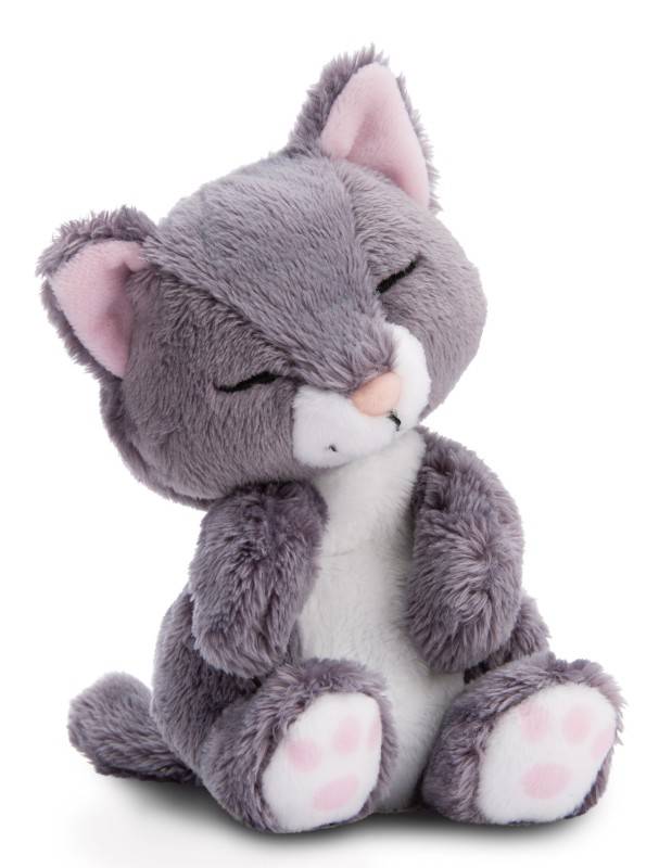 NICI Kuscheltier Sleeping Pets graue Katze 12cm im rosa Körbchen NICI GREEN Letzte 2 Tage