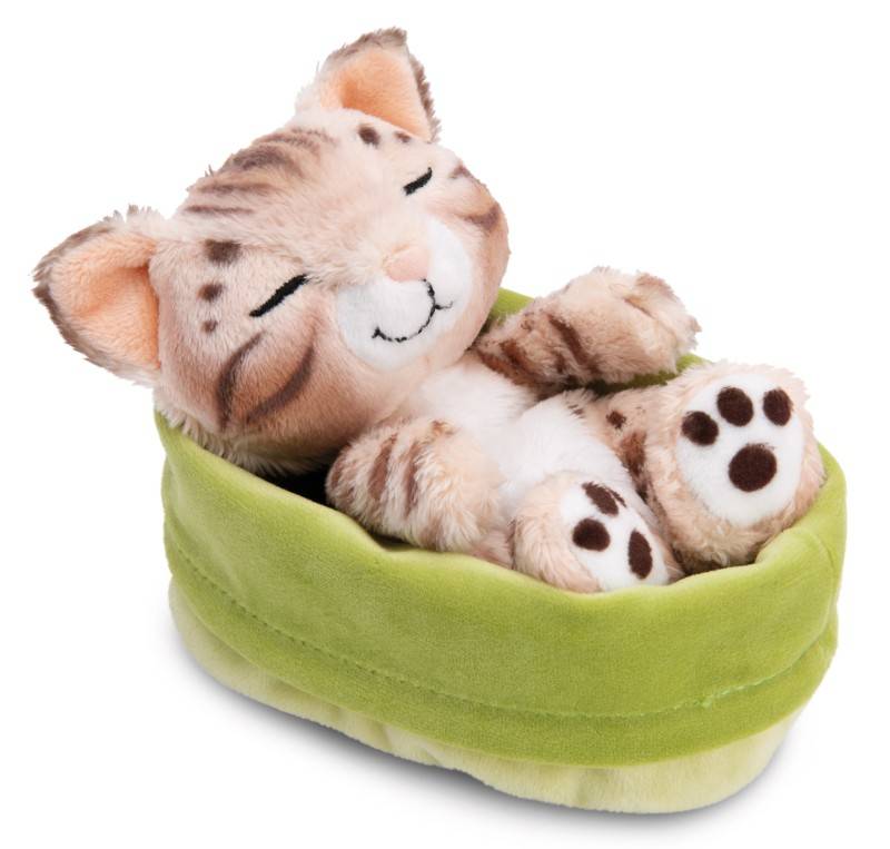 NICI Kuscheltier Sleeping Pets Bengal Katze 12cm im hellgrünen Körbchen NICI GREEN Letzter Tag