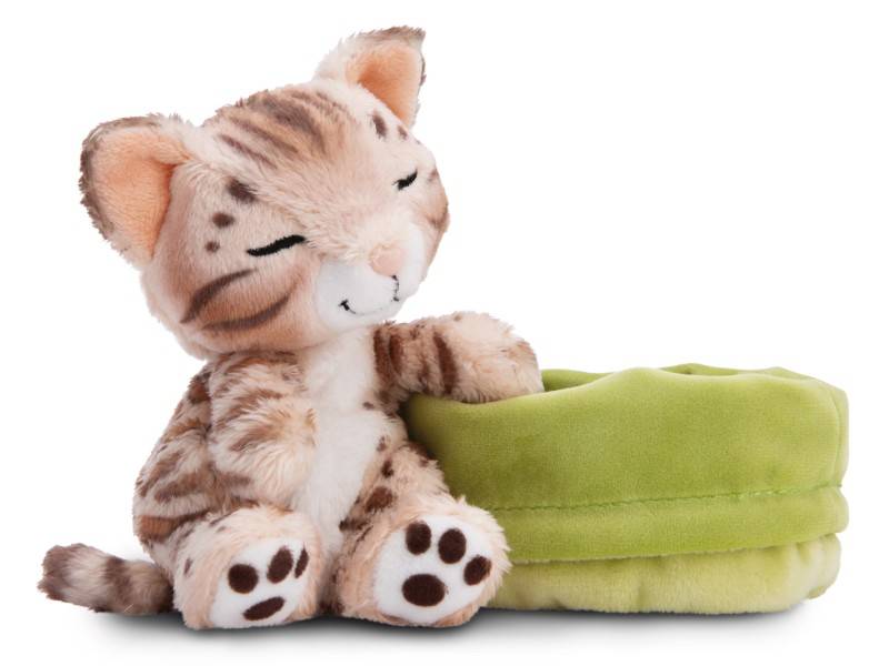 NICI Kuscheltier Sleeping Pets Bengal Katze 12cm im hellgrünen Körbchen NICI GREEN Letzter Tag