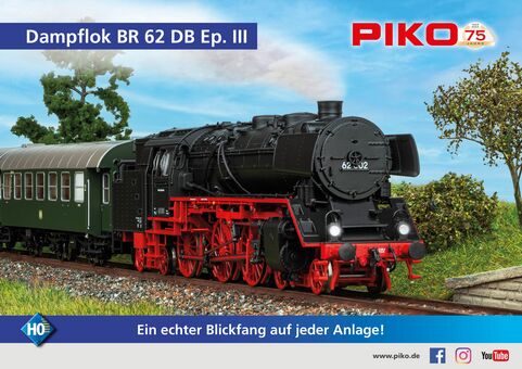 Piko Sound-Dampflok BR 62 DB III, inkl. PIKO Sound-Decoder und Dampfgenerator Artikelnummer: 50702 Schlussverkauf