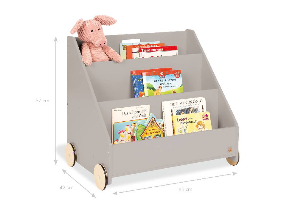 Pinolino Kinderbücherregal mit Rollen 'Lasse', grau Valentinstagsangebot