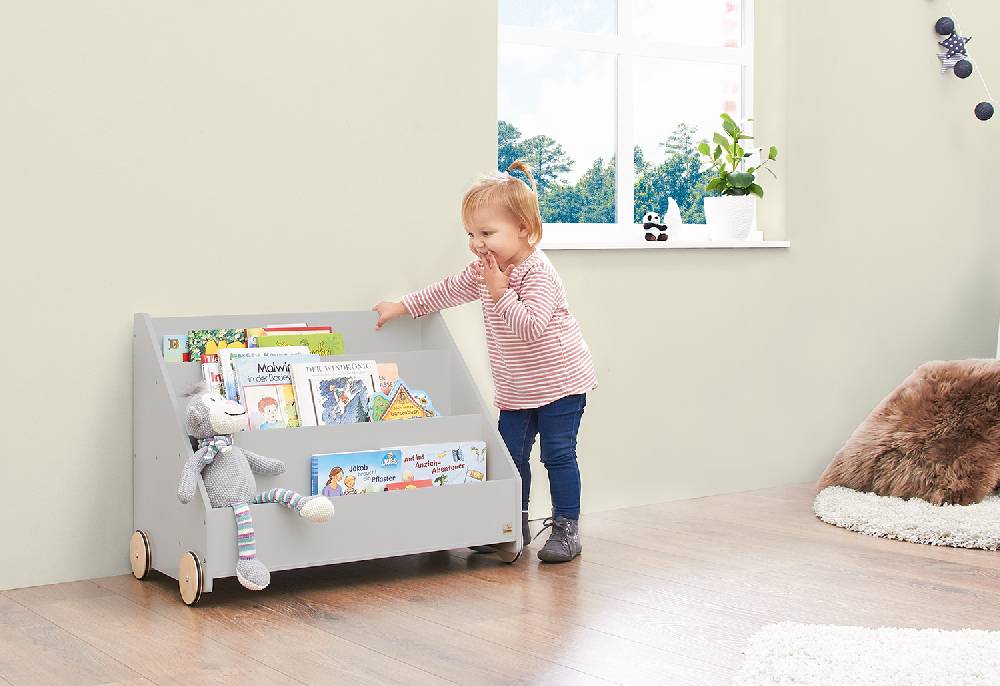 Pinolino Kinderbücherregal mit Rollen 'Lasse', grau Valentinstagsangebot
