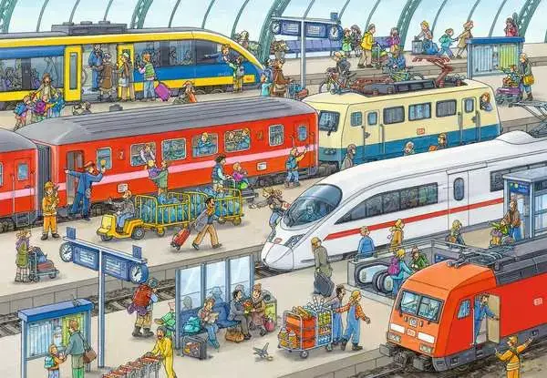 Ravensberger Matratzen Kinderpuzzle ab 4 Jahren - Trubel am Bahnhof - 24 Teile Begrenzte Freigabe