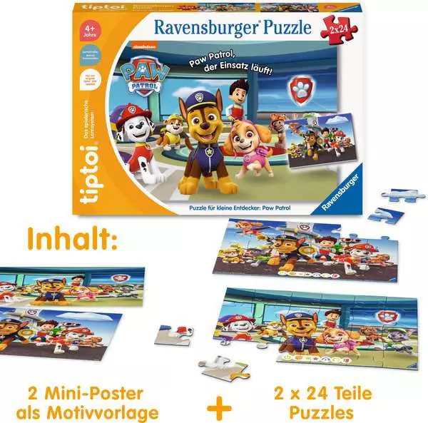 Ravensberger Matratzen Kinderpuzzle ab 4 Jahren - tiptoi® Puzzle für kleine Entdecker: Paw Patrol - 24 Teile Letzte 3 Tage