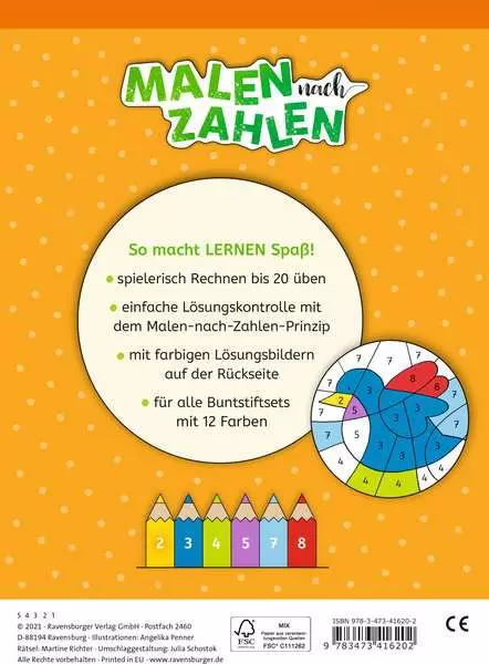 Ravensberger Matratzen Malen nach Zahlen, 1. Kl.: Rechnen bis 20 Begrenzt auf 3 Tage