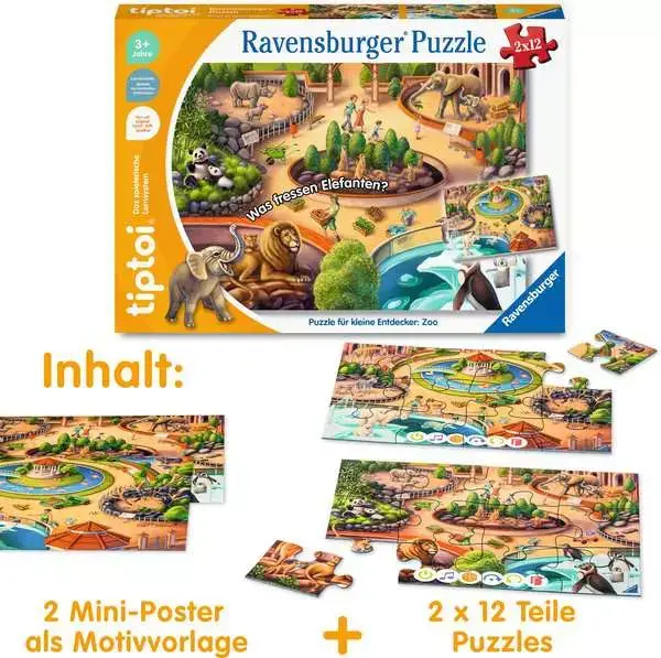 Ravensberger Matratzen Kinderpuzzle ab 3 Jahren - tiptoi® Puzzle für kleine Entdecker: Zoo - 12 Teile Fabrik Onlineshop
