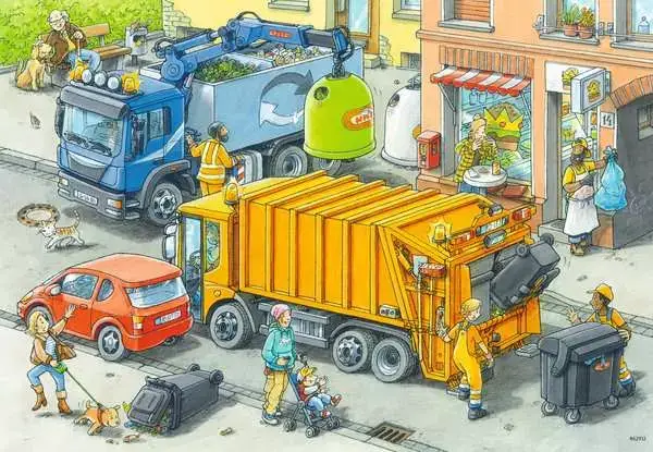 Ravensberger Matratzen Kinderpuzzle ab 4 Jahren - Müllabfuhr und Abschleppwagen - 24 Teile Kostenloser Versand