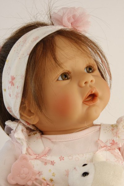 Schildkröt Manufaktur Baby Pina 52 cm von Karola Wegerich , braune Haare, Kleidung rose/weiss Neuheiten